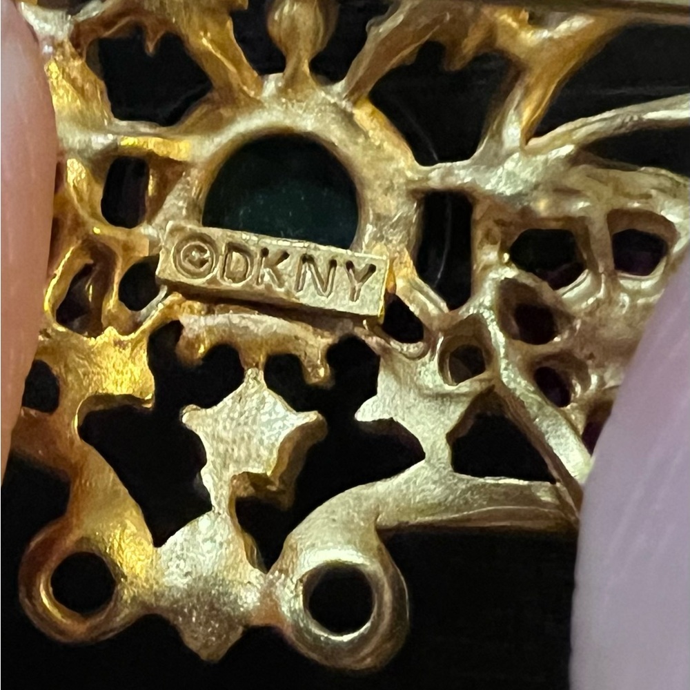 DKNY Gold and Black Brooch with Red Accents Hard To Find! - Picture 6 of 10